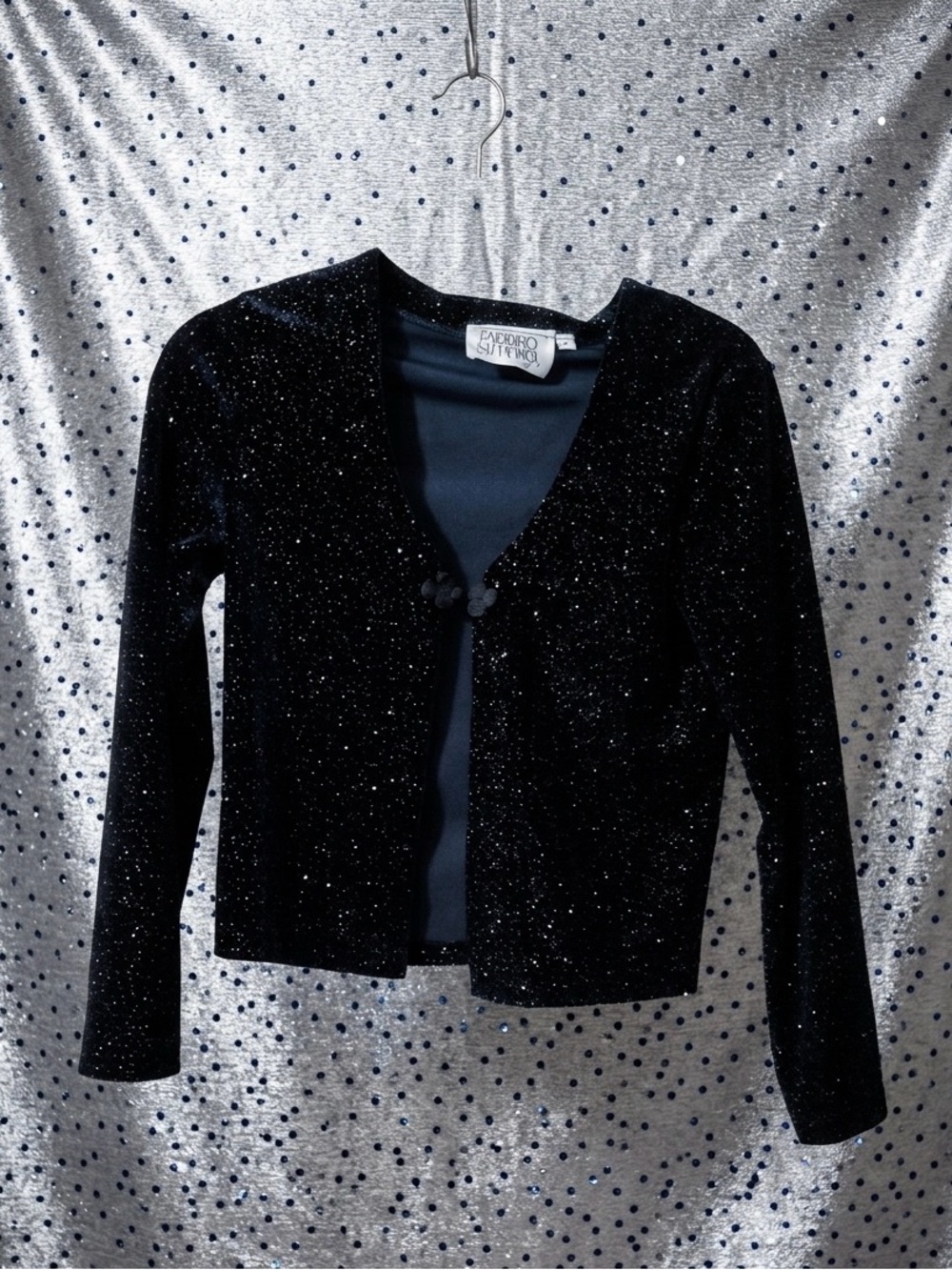 Vintage 90s Marian & Maral Navy Blue Sparkle Cropped Cardigan Jacket